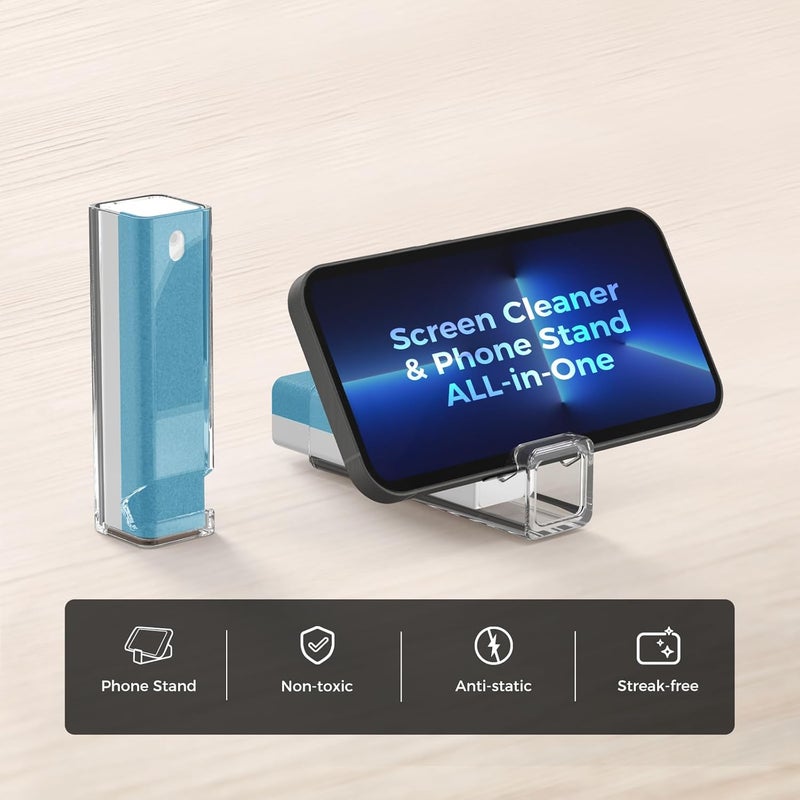 CLICK CLEAN Screen Cleaner, Fingerprint Proof Screen Cleaner Spray, All-in-One Cleaner with Microfiber and Shell for All Phones, Laptop and Tablet Screens (Light Blue) - Image 2